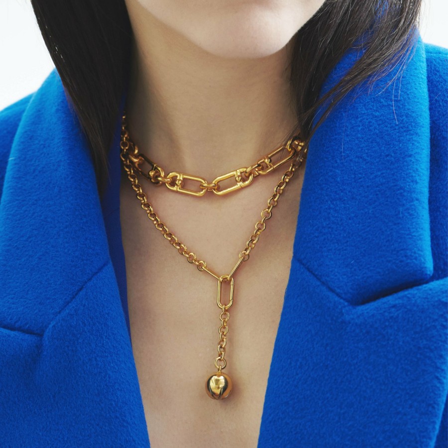 Category Vendor | Styled Stellar Orb Drop Hardware Chain Necklace And Statement Hardware Chain Necklace Set