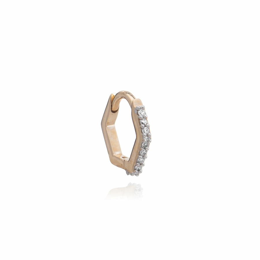 Category Vendor Hoop Earrings | Single Solid Gold And Diamond Hexagon Huggie Hoop