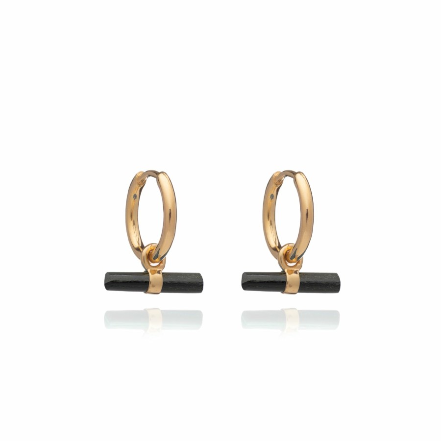 Category Vendor Hoop Earrings | Mini Onyx T-Bar Huggie Hoop Earrings