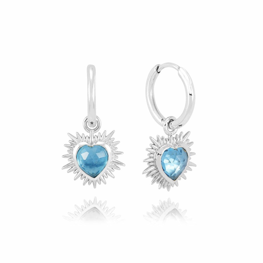 Category Vendor Hoop Earrings | Electric Love Blue Topaz Heart Huggie Hoop Earrings