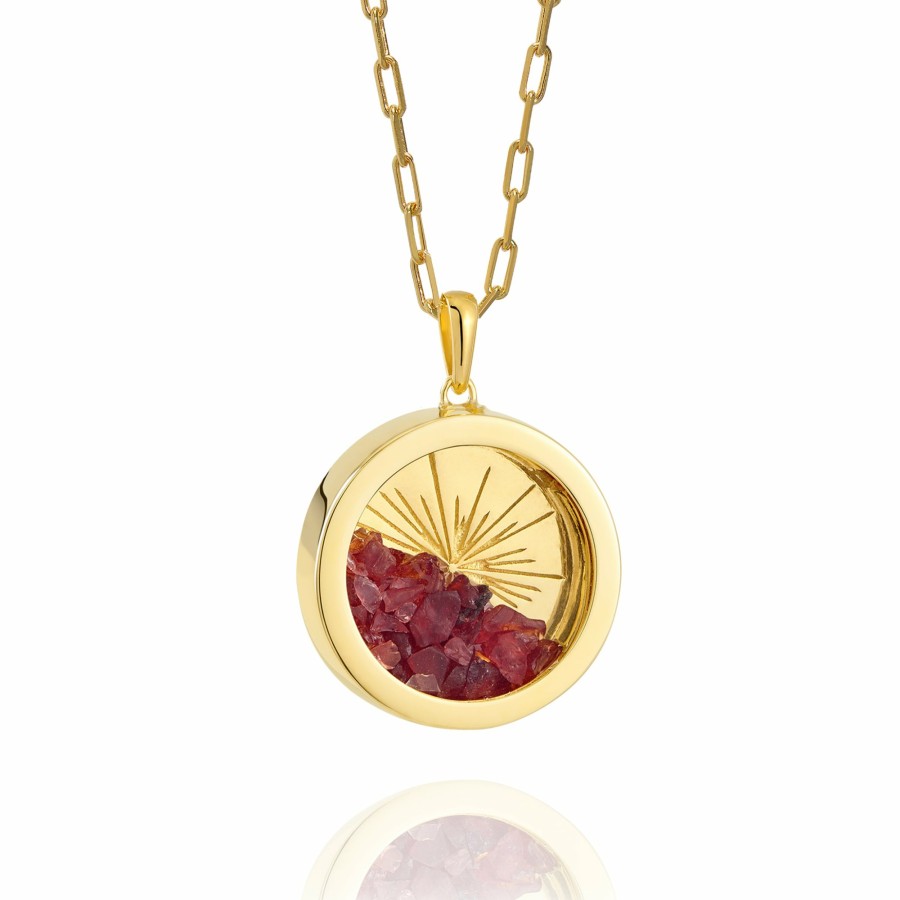 Category Vendor Birthstone Necklaces | Large Deco Sun Birthstone Amulet Necklace