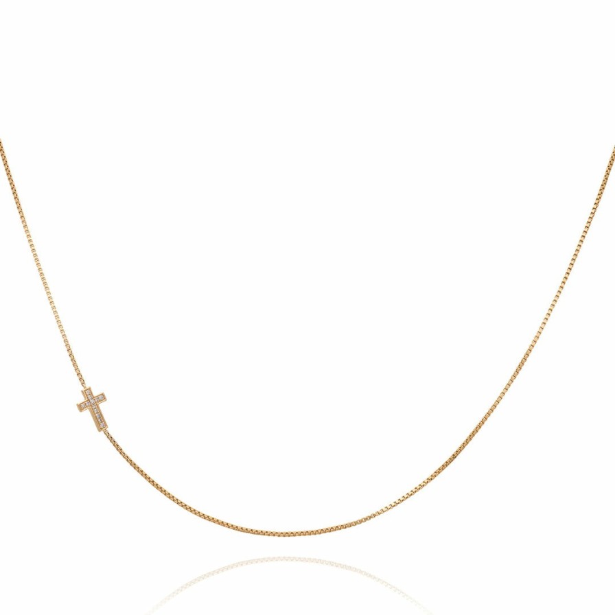 Category Vendor Chains | Solid Gold And Diamond Mini Cross Necklace