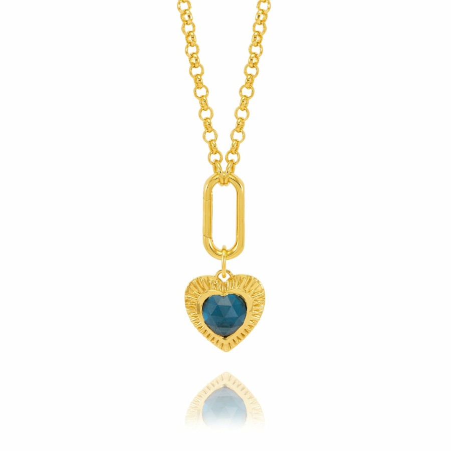 Category Vendor Birthstone Necklaces | Personalised Electric Love Blue Topaz Hardware Heart Necklace