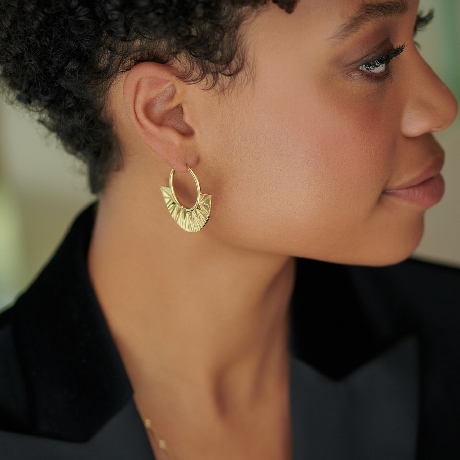 Category Vendor Statement Earrings | Oversized Deco Fan Hoop Earrings