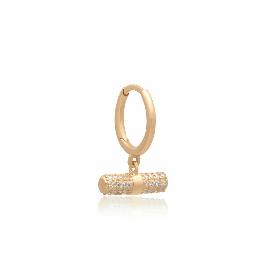 Category Vendor Hoop Earrings | Single Solid Gold Diamond T-Bar Huggie Hoop