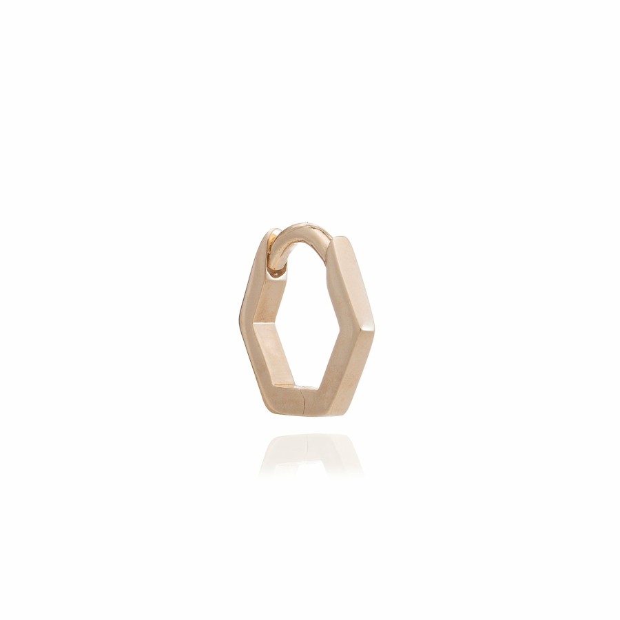 Category Vendor Hoop Earrings | Single Solid Gold Hexagon Huggie Hoop Earring