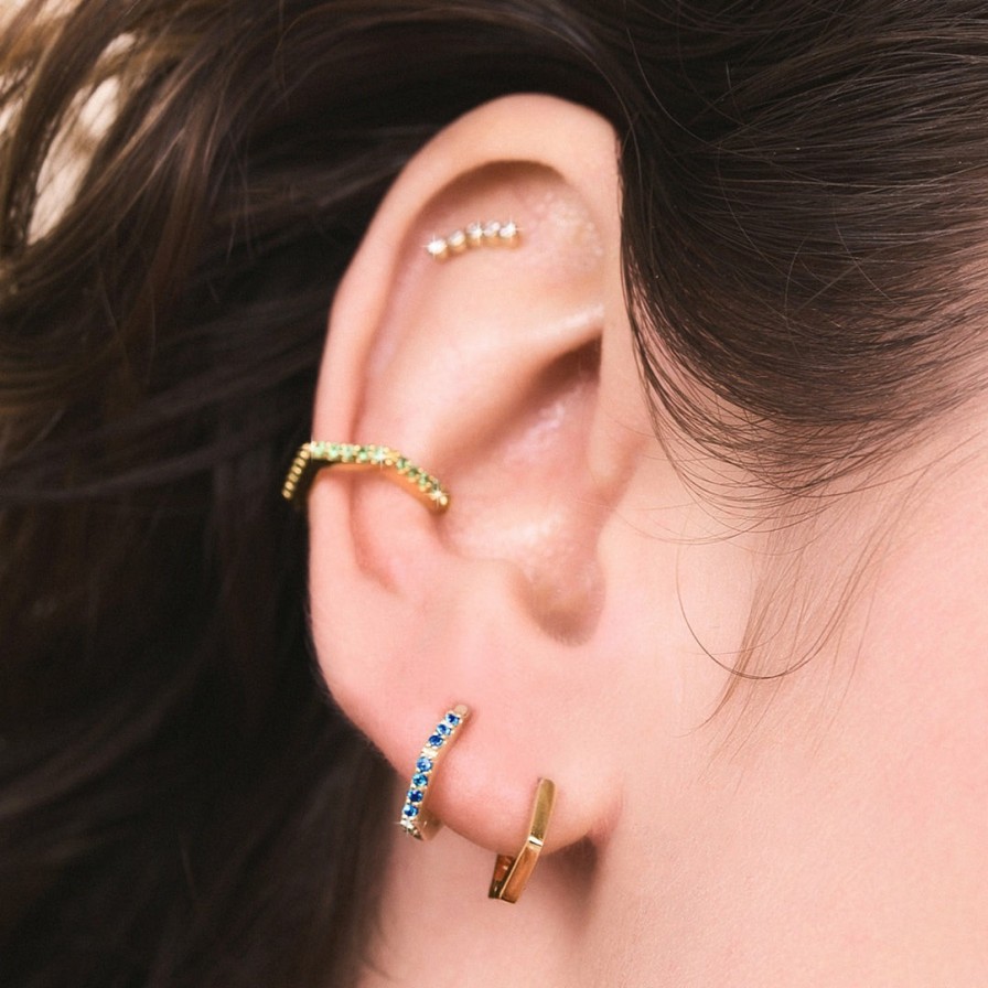 Category Vendor Hoop Earrings | Single Solid Gold Hexagon Huggie Hoop Earring