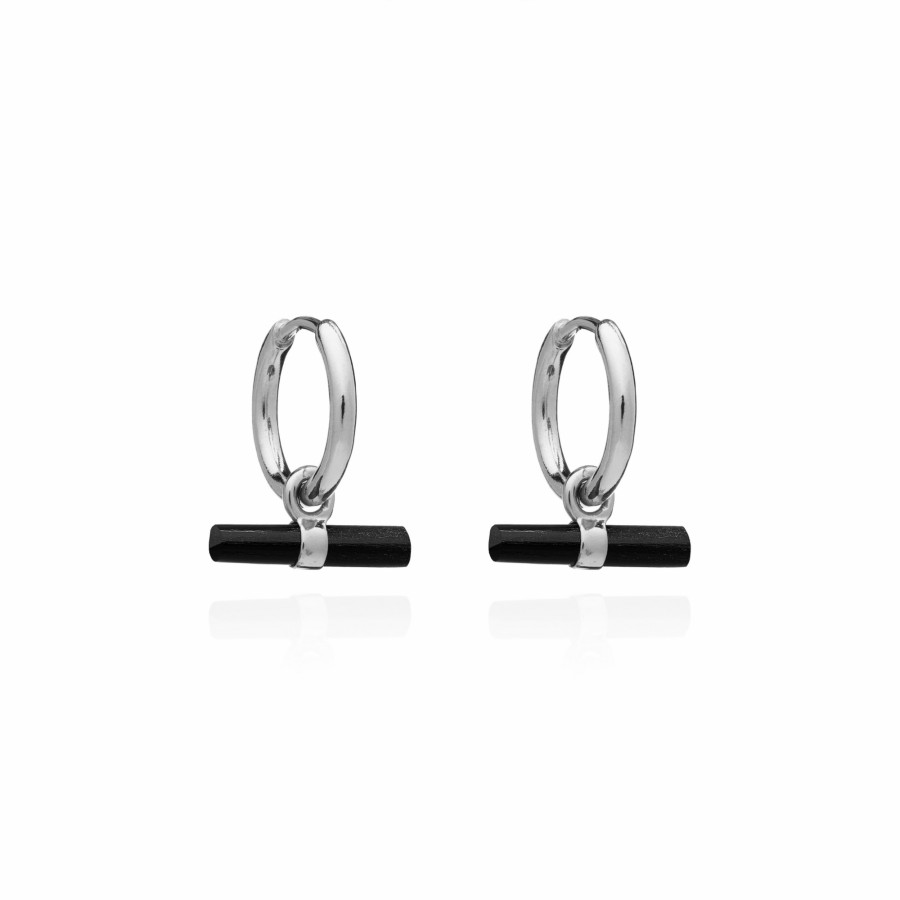 Category Vendor Hoop Earrings | Mini Onyx T Bar Huggie Hoop Earrings