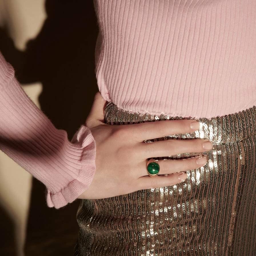 Category Vendor Statement Rings | Round Malachite Cabochon Statement Ring