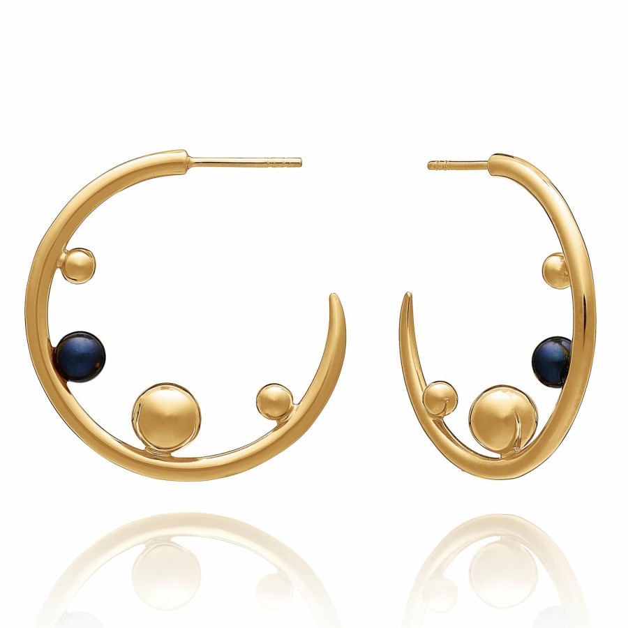 Category Vendor Statement Earrings | Statement Stellar Black Pearl Hoop Earrings